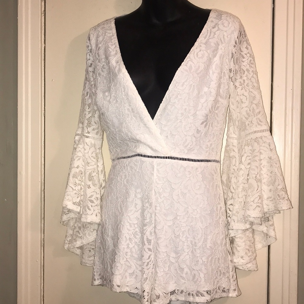 Babygirl White Lace Faux Wrap Romper